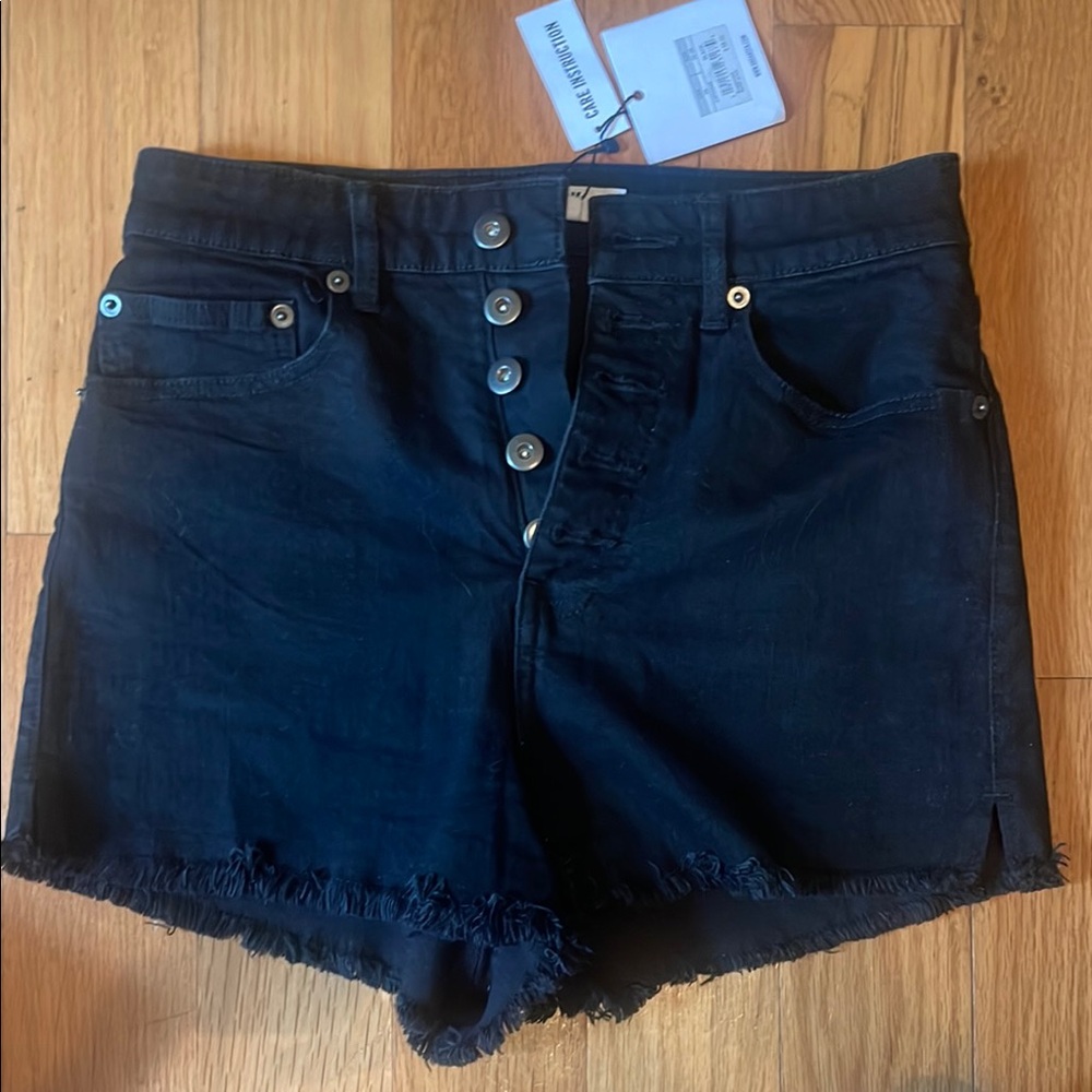 High Rise Black Denim Shorts